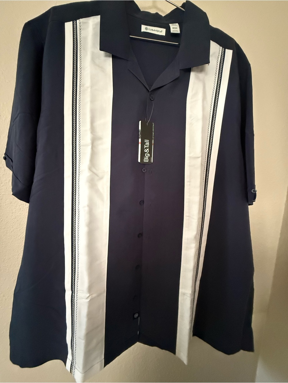 Cubavera Navy and White Short-Sleeve Camp Button-Down Shirt 3XL New